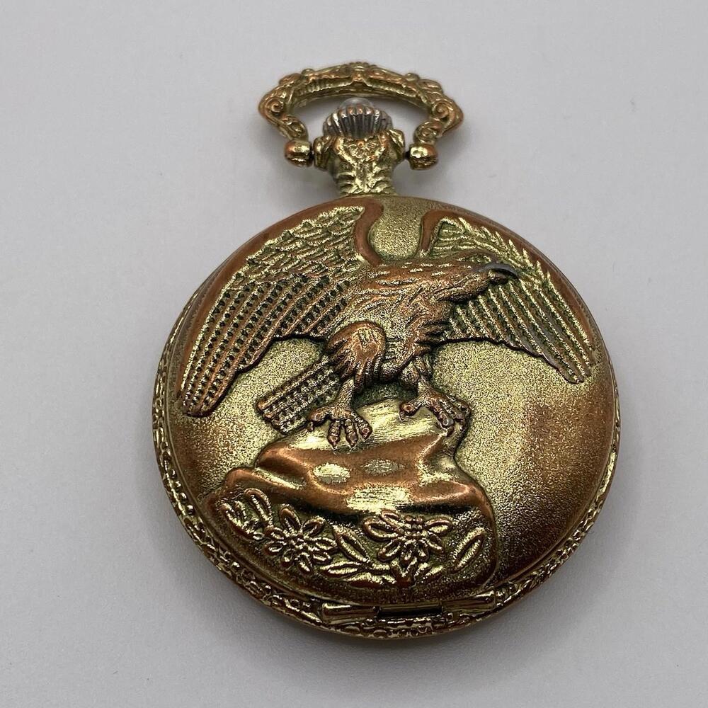 Quartz Round American Bald Eagle Pocket Watch Japan Movement No Chain